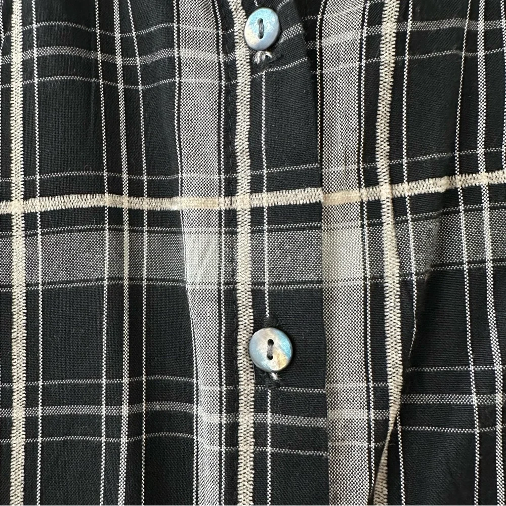 Max Studio Black & White Plaid Button Down Shirt with Ruffle Sleeves, Size Small - Picture 4 of 10